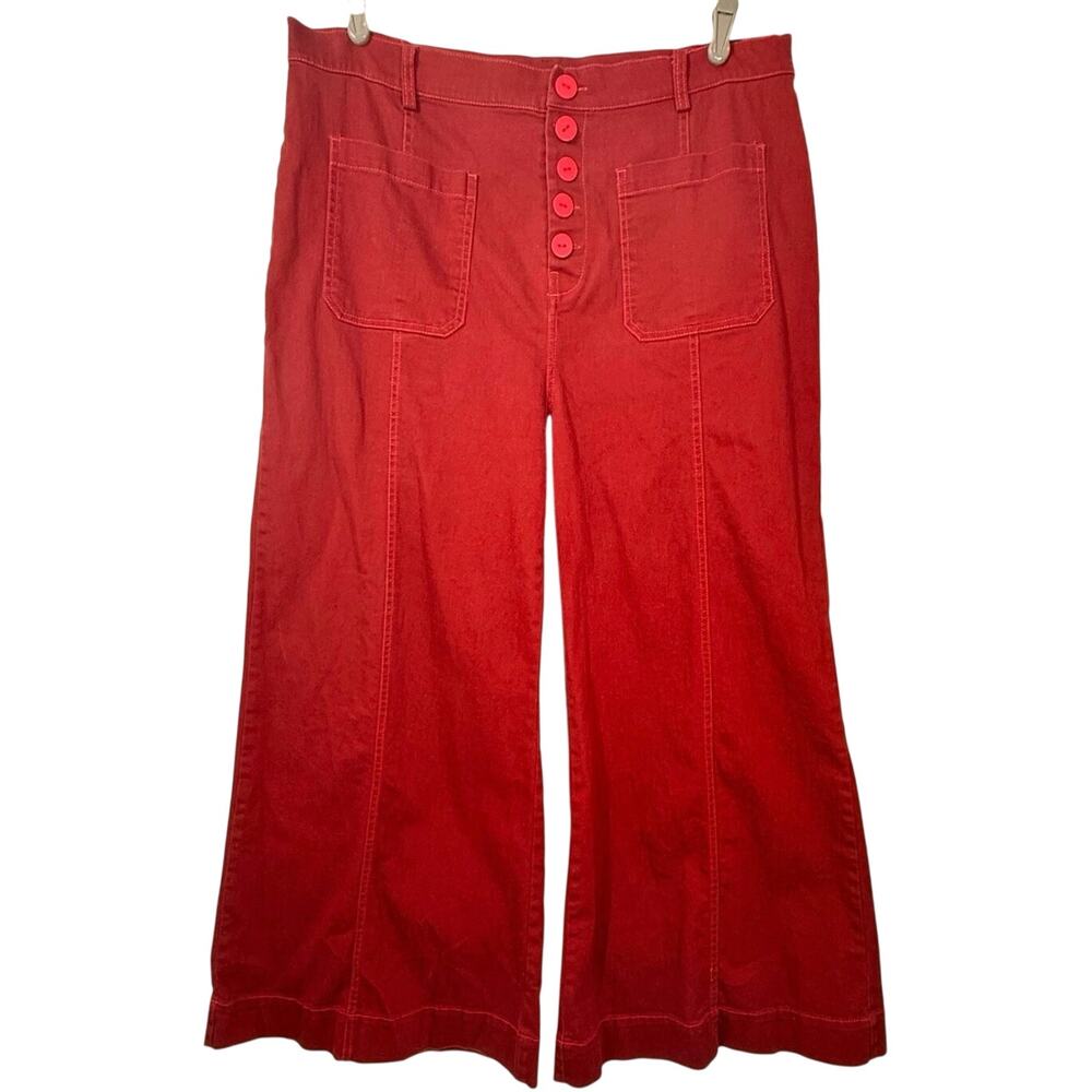 Lesley Evers Roxanne Pant Women’s 1X Rust Red Wide Leg High Rise Button Fly